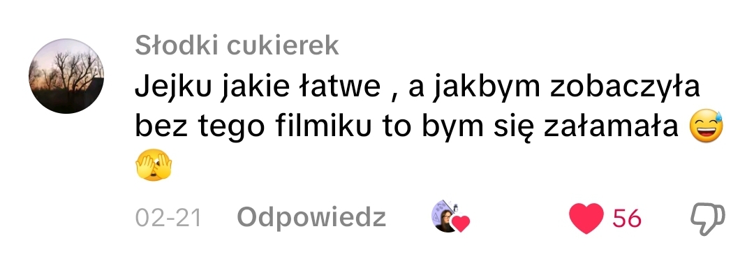 Komentarz uczennicy o łatwych zadaniach